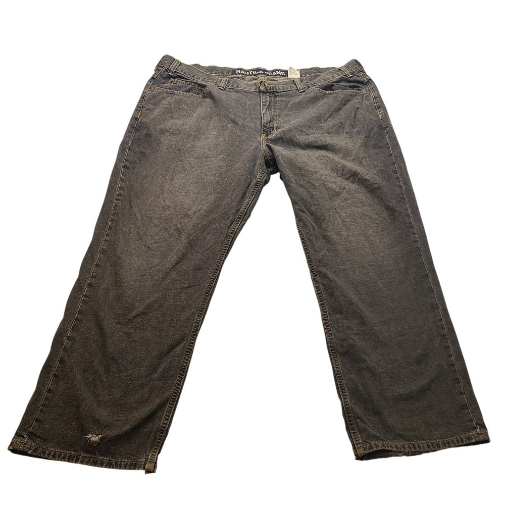 Nautica Jeans Co Men's 44x32 Faded Black Denim Straight Leg Jeans Gray Cotton